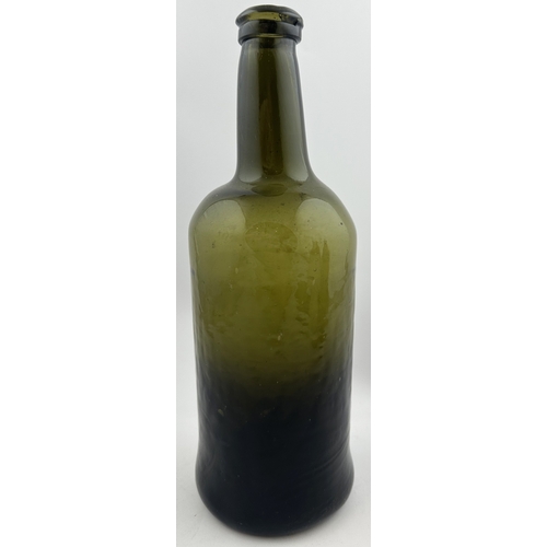32 - WINE BOTTLE. 10.25ins tall. Base pontil. Inner lip nicks, surface scratches, repair ?