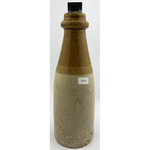 5 - ATHERTON GINGER BEER. 8.5ins tall. Meadowcrofts patent imp to rear, with stopper. Repair & chip.