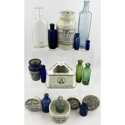 60 - ECLECTIC MIX. Largest 5.5ins. Boots inhaler, inks, pot lid, ashtray, cream. Damages. (18) 8/10 Unsui... 