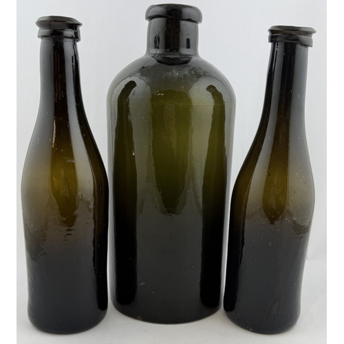 61 - BLACK GLASS HOCK WINES. 12.5ins tall. Base pontil. Chips. (