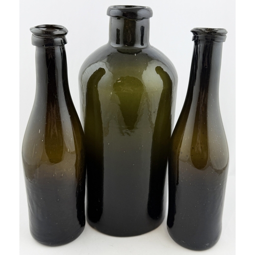 61 - BLACK GLASS HOCK WINES. 12.5ins tall. Base pontil. Chips. (