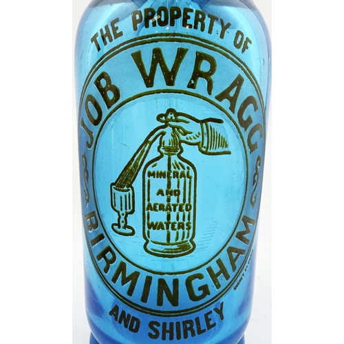365 - BIRMINGHAM SODA SYPHON. 11.75ins. Electric blue soda syphon JOB WRAGG/ BIRMINGHAM? AND SHIRLEY.Pict.... 