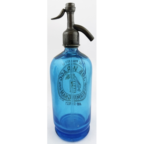 365 - BIRMINGHAM SODA SYPHON. 11.75ins. Electric blue soda syphon JOB WRAGG/ BIRMINGHAM? AND SHIRLEY.Pict.... 