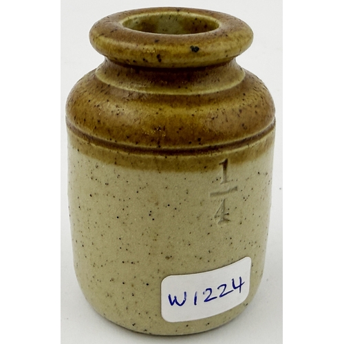 366 - MINI MERCURY POT. 2.1ins. Miniature two tone stoneware storage jar printed CHEMICALLY PURE/MERCURY/ ... 
