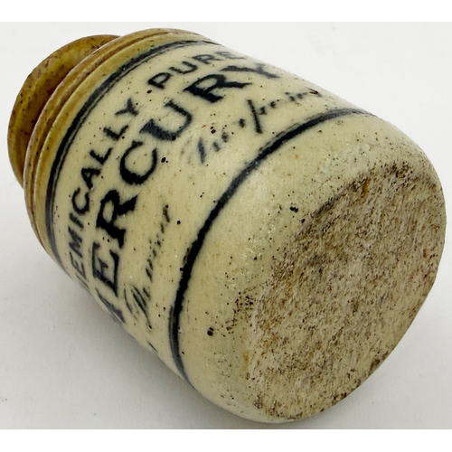 366 - MINI MERCURY POT. 2.1ins. Miniature two tone stoneware storage jar printed CHEMICALLY PURE/MERCURY/ ... 