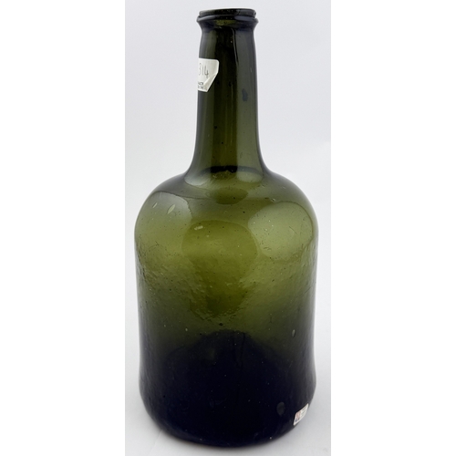 374 - SQUAT ENGLISH CYLINDER BOTTLE. 10.8ins tall. Large squat bodied cylinder, attractive whittling to si... 