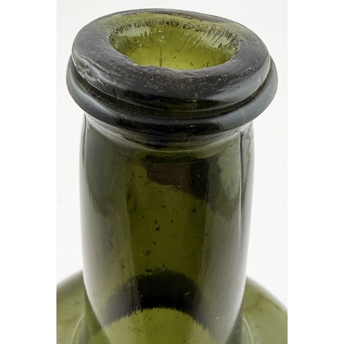 374 - SQUAT ENGLISH CYLINDER BOTTLE. 10.8ins tall. Large squat bodied cylinder, attractive whittling to si... 