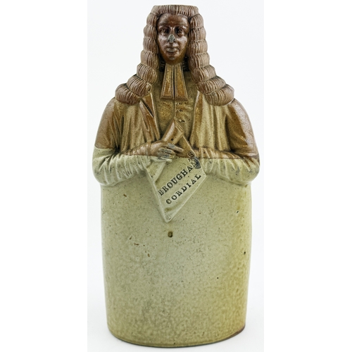 376 - BROUGHAM REFORM CORDIAL FLASK. RF p14. 9ins tall. Lord Brougham flask, scroll in hand impressed BROU... 
