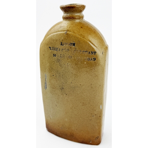 383 - LONDON SALT GLAZE FLASK. 8.25ins tall. Early London salt glaze flask, arched shoulders, flat sides &... 