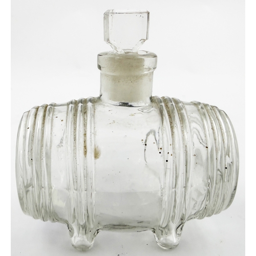385 - N ANTOINE FOOTED BARREL INK BOTTLE. 3.25 ins long. Burch p32. A12.22. Described as very rare. Side l... 