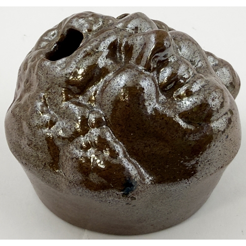 389 - BACCHUS HEAD INK BOTTLE. 2.4ins tall. Shiny salt glaze ink modelled as Bacchus, Roman God of wine. T... 