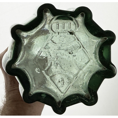 393 - DIAMOND REG DECANTER. 10.75ins tall. Aqua glass, with slight green tint, tooled & flared applied lip... 