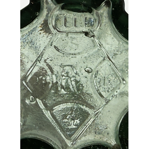 393 - DIAMOND REG DECANTER. 10.75ins tall. Aqua glass, with slight green tint, tooled & flared applied lip... 