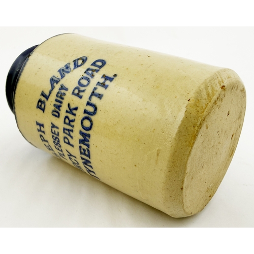 400 - JOSEPH BLAND TYNEMOUTH CREAM POT. 4ins. Blue top, blue print cream from Plessey Dairy/ Tynemouth. Go... 