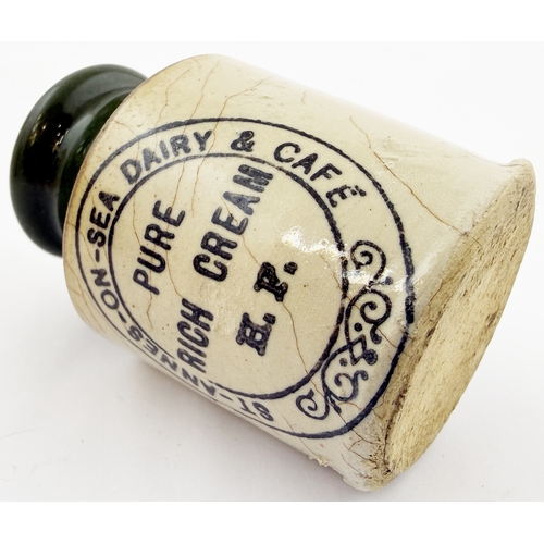 402 - H FISHER ST ANNES-ON-SEA DAIRY CREAM POT. 3ins. Green top cream pot from this Lancashire dairy, unus... 