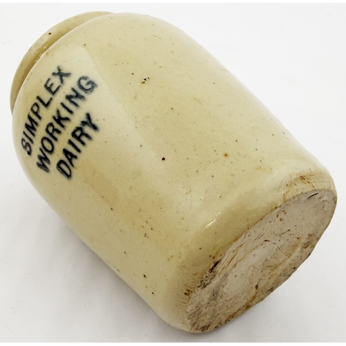 404 - SIMPLEX DAIRY STOKE-ON-TRENT CREAM POT? 3.5ins. All white pot simply black printed SIMPLEX/WORKING/ ... 