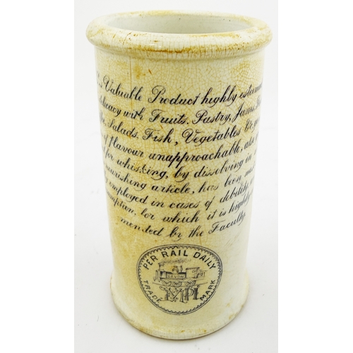 408 - HARRISS CREAM CYLINDER. 4.6ins. Blue print Harris cream cylinder, classic steam train pict. to rear ... 