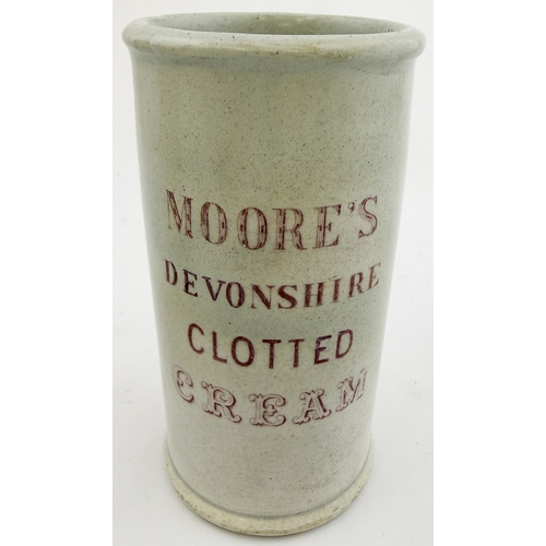 411 - MOORES CREAM CYLINDER. 5ins. Pink trensfer cylinder - MOORES/ DEVONSHIRE/ CLOTTED/ CREAM each side. ... 