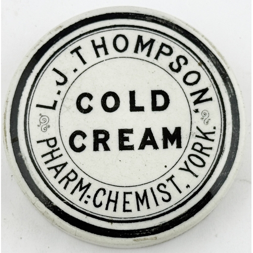 413 - YORK COLD CREAM LID. APL p685, 204. 2.75ins diam. Scarce York lid, thick black border around L .J. T... 