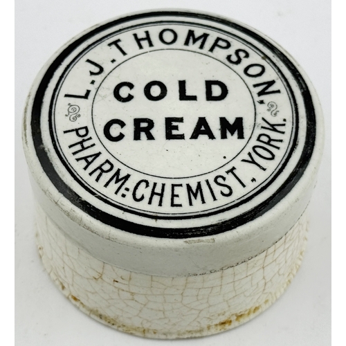 413 - YORK COLD CREAM LID. APL p685, 204. 2.75ins diam. Scarce York lid, thick black border around L .J. T... 