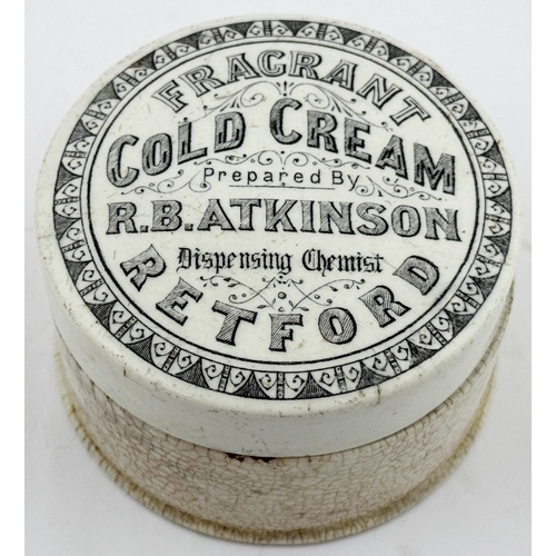 414 - RETFORD COLD CREAM LID. APL p475, 55a. 2.85ins diam. Attractive & ornate border around FRAGRANT/ COL... 