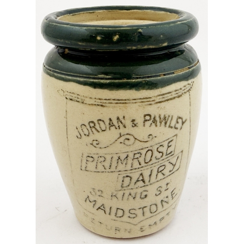 610 - JORDAN & PAWLEY MAIDSTONE CREAM POT. 3ins tall. Small size green top, green print cream pot from Jor... 