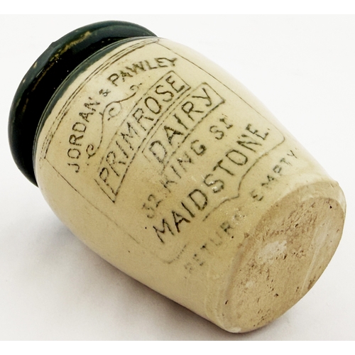 610 - JORDAN & PAWLEY MAIDSTONE CREAM POT. 3ins tall. Small size green top, green print cream pot from Jor... 