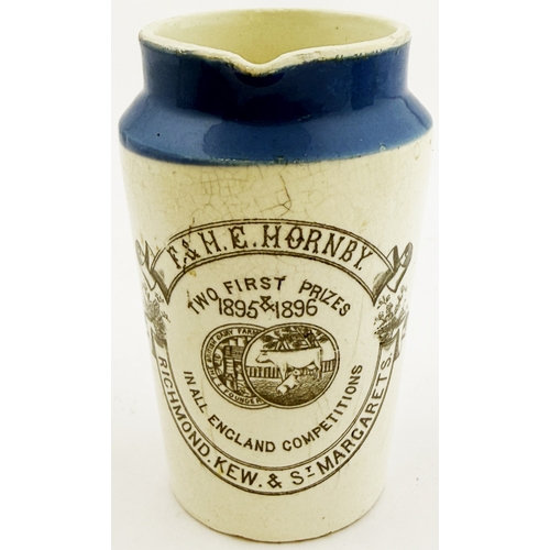614 - HORNBY RICHMOND & KEW CREAM JUG. 4.25ins tall. Scarce West London blue top handled cream pot from F ... 