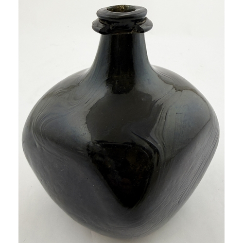 672 - SQUARE BODIED ENGLISH ONION BOTTLE. 5.75ins tall. Square bodied black glass onion, a very rare form ... 
