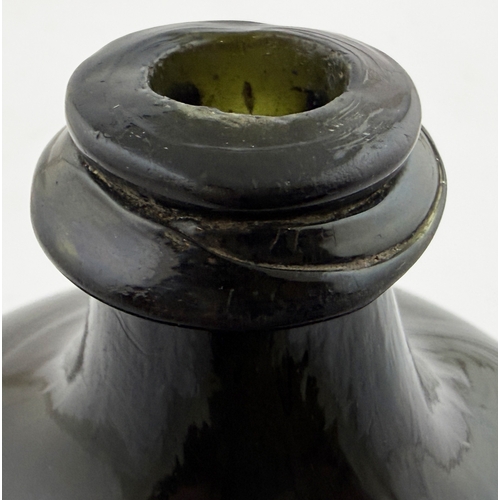 672 - SQUARE BODIED ENGLISH ONION BOTTLE. 5.75ins tall. Square bodied black glass onion, a very rare form ... 