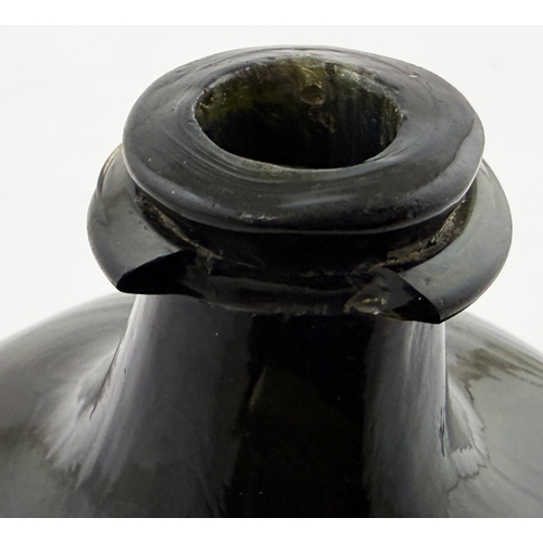 672 - SQUARE BODIED ENGLISH ONION BOTTLE. 5.75ins tall. Square bodied black glass onion, a very rare form ... 