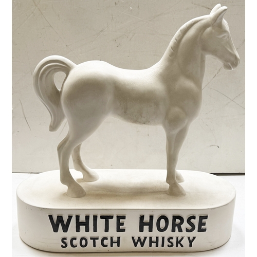 WHITE HORSE WHISKY STATUE. 18ins tall. Ceramic back bar statue of