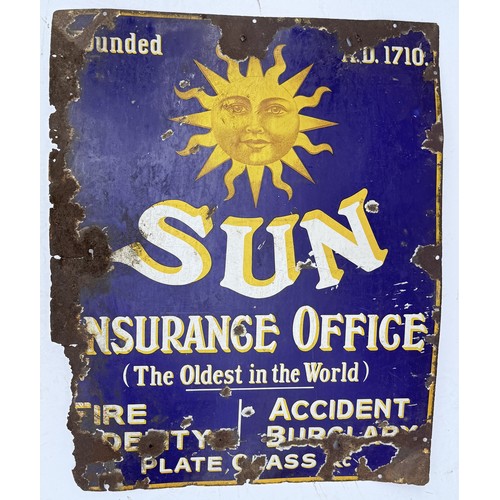 SUN INSURANCE ENAMEL SIGN. 30 x 24 ins. Early sign SUN/ INSURANCE ...