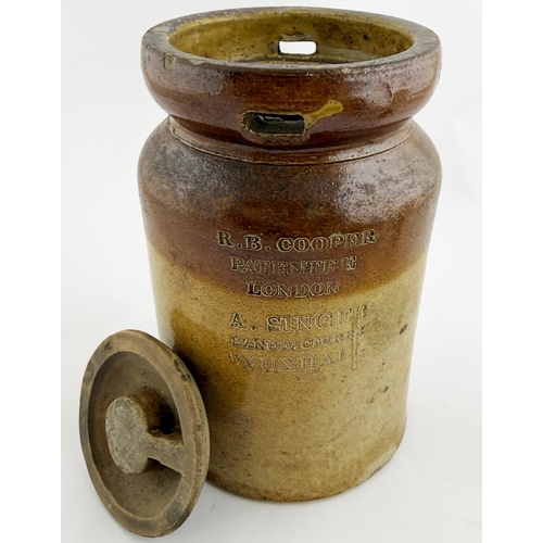 COOPER SALT GLAZE JAR. 7.1ins tall, t.t. R. B. COOPER/ PATENTEE/ LONDON ...