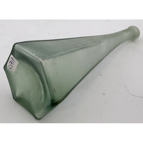 SALAD OIL BOTTLE. 8.4ins tall. Hexagonal tapered aqua glass goldfields ...