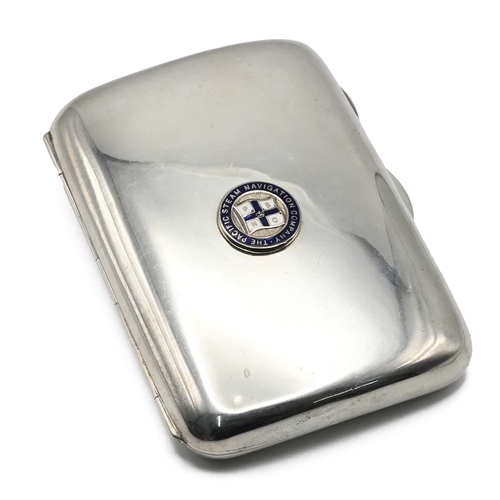 116 - A silver cigar case, Fenton Russell & Co, Chester 1915, applied with an enamelled insignia for the P... 
