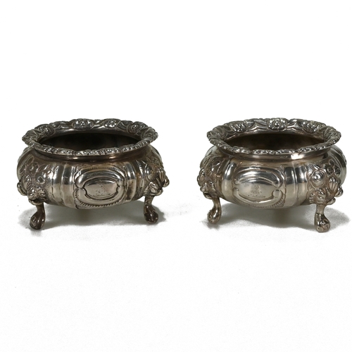 121 - A pair of Victorian silver salts, J E Terrey & Co, London circa 1838 (), of circular outline with ch... 
