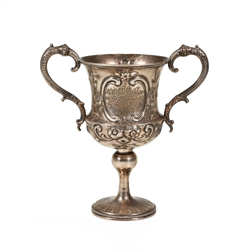 129 - A Victorian Exeter silver two handheld trophy cup, James and Josiah Williams of Bristol, 1868, embos... 