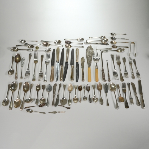 139 - A collection of silver flatware, various makers and dates, including a bottom marked shell bowl such... 