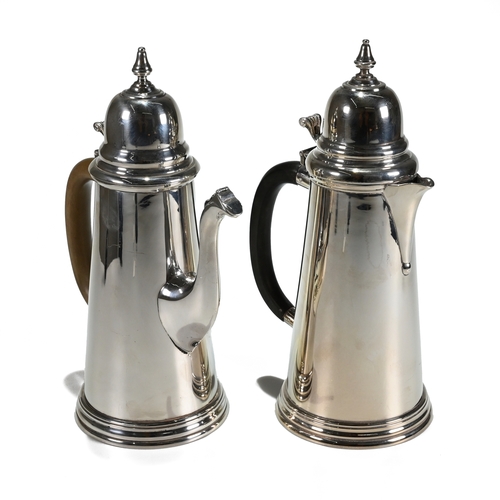 155 - A good matched pair of modern silver cafe au lait pots, Royal Irish Silver Ltd, Dublin 1969 and 1971... 