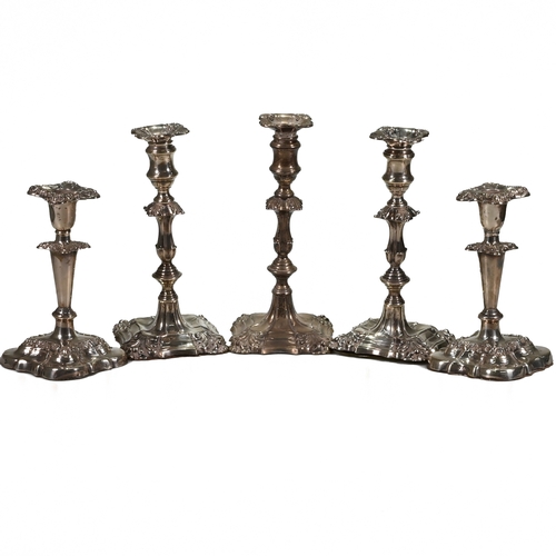 163 - A trio of Georgian style loaded silver candlesticks, Thomas Bradbury & Son, London 1908, 22.5 cm hig... 