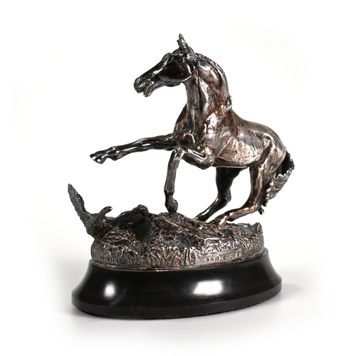 188 - A 1977 British Horse Society silver sculpture 'Startled Yearling' by Geoffrey Snell, for Franklin Mi... 