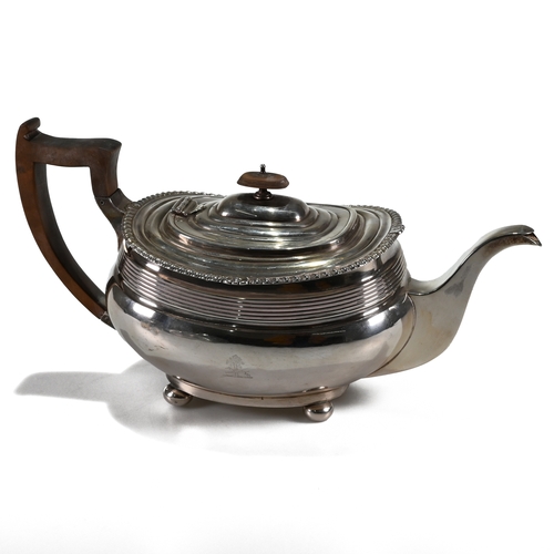 201 - A tea pot, Z. Barraclough & Sons, Sheffield 1914, in the Georgian style, of rounded rectangular outl... 