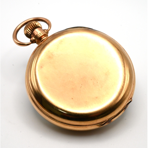 206 - A Corke, an open faced 9 carat gold pocket watch, the signed white enamel dial with black Romannumer... 