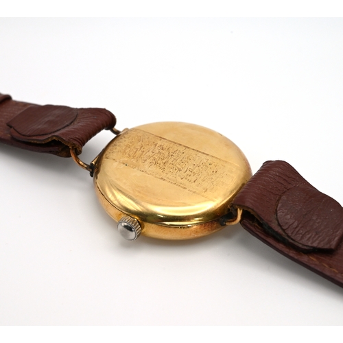 215 - Gentleman's wristwatch in 18ct gold case, monogrammed, with leather strap, the dial marked Curtis 17... 