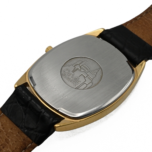 222 - Omega, De Ville, a gents gold plated steel backed quartz wrist watch on a strap, with date aperture,... 