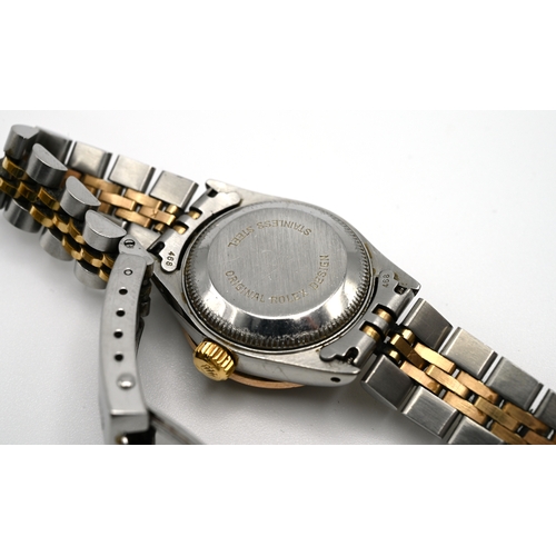 224 - Rolex, Oyster Perpetual Datejust lady’s two colour bracelet watch with later diamond and sapphire be... 