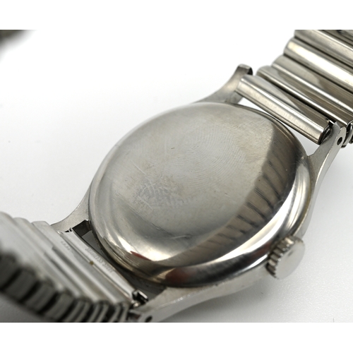 238 - Longines, a 1950's gentleman’s stainless steel mechanical wrist watch, the off white dial with Arabi... 