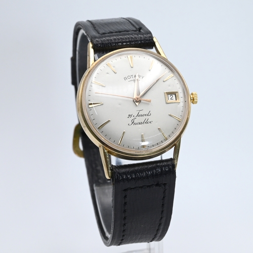 245 - Rotary, a gentleman’s 9 carat gold mechanical wrist watch, the signed white dial with gilt dagger ba... 