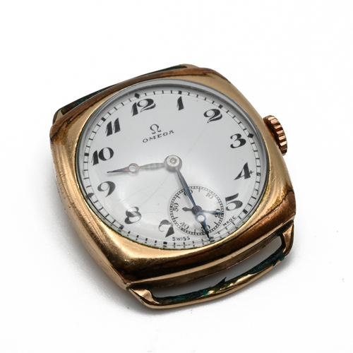 247 - Omega, a gentleman’s gilt metal cased mechanical wrist watch, the signed white enamel dial with blac... 